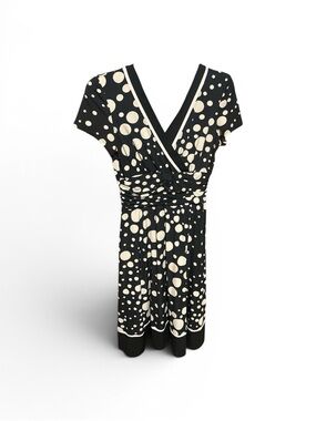 Sandra Darren Black and Cream Polka Dot Midi Wrap Dress